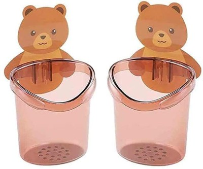 primil Multipurpose Wall Mount Teddy Bear Toothbrush Holder Cup. ABS Plastic with Strong Adhesive Sticker. Easy Installation Plastic Toothbrush Holder(Brown, Wall Mount)