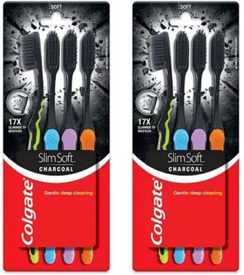 Colgate Slim Soft Charcoal Combo Packs Extra Soft Toothbrush(Pack of 8)
