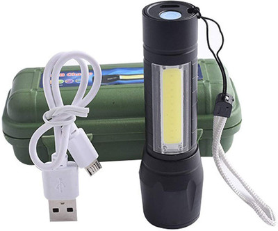 Stylopunk Small Size 2 in 1 XPE and Side COB Wide Lighting Angle Ultra Bright Torch Flashlight Torch(Black, 20 cm, Rechargeable)