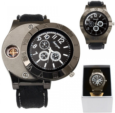 Huayue Watch Lighter In Perfect Gifting Box | 200 Time Play Ignition After Battery Full Charged |Beautiful Gifting Box- Perfect Gift For Cigarette Lovers | Black USB Watch Novelty Cool Lighters Windproof Unique Designer Analog Wrist Watches Flameless And Windproof | Easy to Cary Anywhere | Cigarette