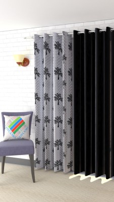 goycors 243 cm (8 ft) Polyester Room Darkening Long Door Curtain (Pack Of 2)(Printed, Black)
