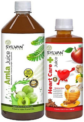 SYLVAN AYURVEDA SYLVAN AMLA JUICE 1L & HEART CARE JUICE 500ML | PACK OF 2(2 x 725 ml)