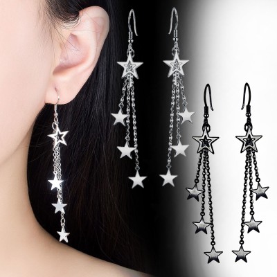 Fashion Fusion Combo of 2 Pair Oxidized Black Silver Drop Star Alloy Drops & Danglers