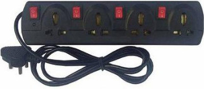 KRISHNA 4+4 Extension Board 4 Socket Extension Boards 2.5 M Long wire 6 Amp 3 pin (Black) 6 A Three Pin Socket