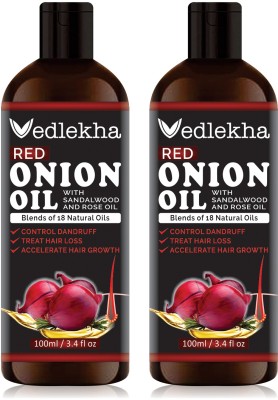 Vedlekha Red Onion Herbal Oil With Sandalwood & Rose Oil for Hair Regrowth-100ml-Packof-2-Bottle- Hair Oil(200 ml)