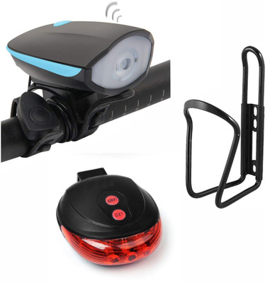 Protos India.Net Cycle Headlight, Laser Tail Light, Bottle Holder, LED Front Light Combo (Black) LED Front Rear Light Combo(Black)