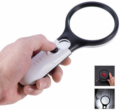 TNEMEC 3 LED Light 45x Handheld Magnifier Illuminated Reading Magnifying Glass Lens 3x & 45x led Magnifier(Black, White)