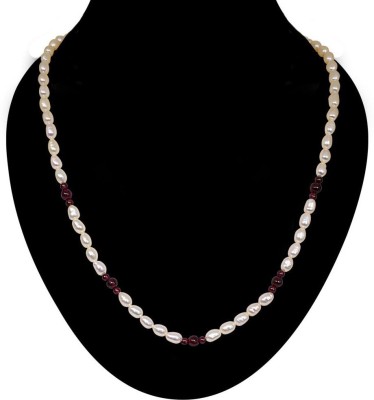 Surat Diamond Single Line Pearl Necklace with Small & Big Round Garnet SN48 Pearl, Garnet Metal Chain