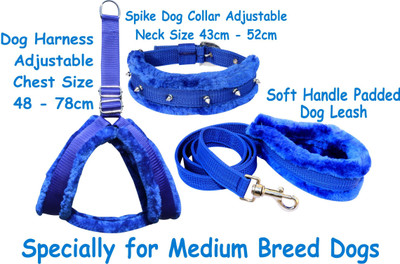 PEDIGONE Dog Belt Combo of 1 inch Feather Padded Blue Dog Body Harness with Dog Collar & Leash Specially for Medium Breed Dog Harness & Leash(Medium, Blue)