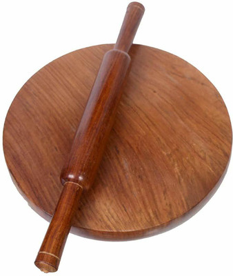 HomEnrich Wooden Chakla Belan | Roti Roller | Rolling Pin Board | Roti Maker Rolling Pin & Board(Brown, Pack of 1)