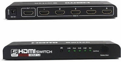 techut 5 Port HDMI Switch 4K Ultra HD 3D HDMI Switcher 5 Input 1 Output 5x1 Switch 4K x 2K 1080P Media Streaming Device(Black)