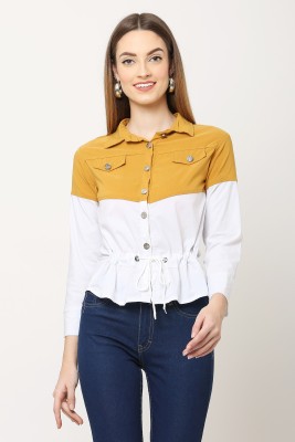 Deshi Look Women Color Block Casual Yellow Shirt