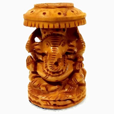 Khamma Ghanni Handicrafts Wooden Ganesha Statue with attractable Deisgn of Chatri for Home Decor Showpiece Hindu god Idols and Figurines Ganapati Figurine for Home I Showpiece I Lucky Charm Decorative Showpiece  -  6.5 cm(Wood, Brown)