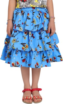 JSNEP Floral Print Girls Gathered Blue Skirt