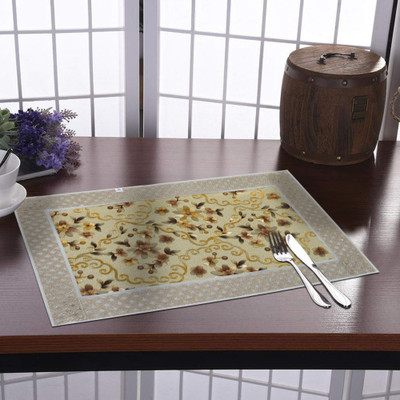 Heart Home Rectangular Pack of 6 Table Placemat(Gold, PVC)