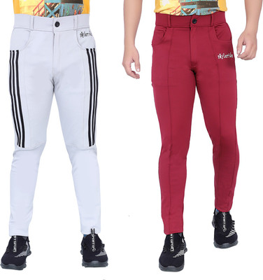 StyleRide Striped Men Grey, Maroon Track Pants