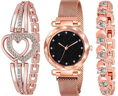 NEW DIMOND DIAL MAGNET STRAP WITH ROSEGOLD TWO BRACLERT COMBO SET FOR WOMEN Analog Watch - For Women