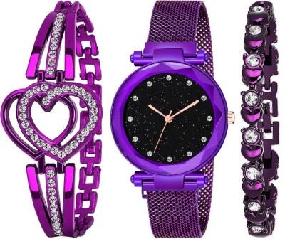 BRAIN NEW DIMOND DIAL MAGNET STRAP WITH PURPLE TWO BRACLERT COMBO SET FOR WOMEN Analog Watch  - For Girls