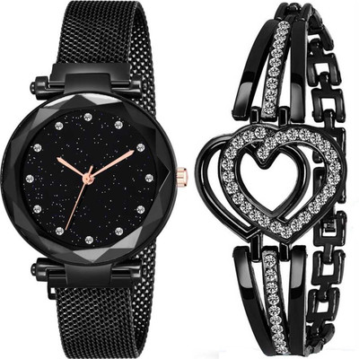 BRAIN NEW DIMOND DIAL MAGNET STRAP WITH BLACK BRACLERT COMBO SET FOR WOMEN Analog Watch  - For Girls