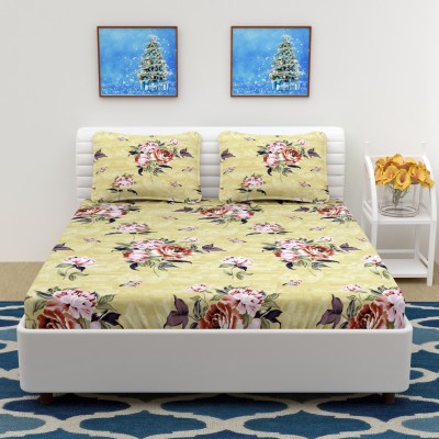 BELVOSTUM 144 TC Cotton Double Floral Flat Bedsheet(Pack of 1, Yellow)