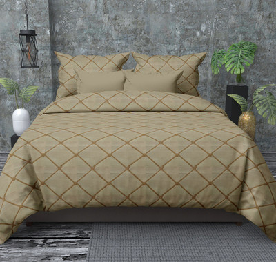 sabhya creation 144 TC Cotton King Checkered Flat Bedsheet(Pack of 1, Beige)