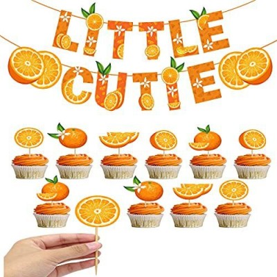 ZYOZI Little Cutie Baby Shower Theme Decorations for Girl and Boy Include Banner with Cupcake Toppers (Pack of 11)(Set of 11)