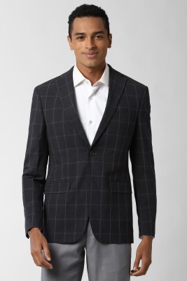 PETER ENGLAND Checkered Single Breasted Formal Men Blazer(Grey)