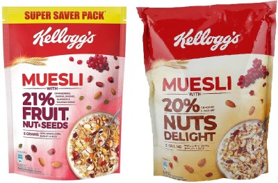 Kellogg's Muesli Fruit & Nut 750 gm + Muesli Nuts Delight 500 gm Pouch(2 x 625 g)