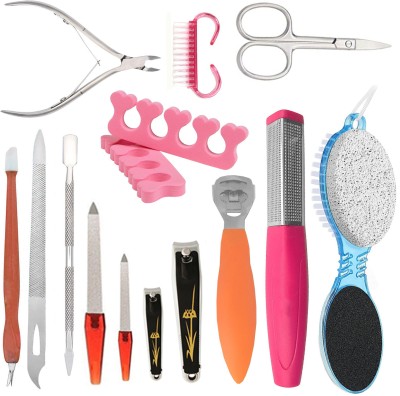 MGP FASHION High Quality Tools Stainless Steel Multipurpose Extensions Nail Cuticle Care Kit 4 in 1 Foot Callus Remover, Multi-functional Pedicure Scrubber Exfoliator Tool with Pumice Stone, Hand Toe Nail Cleaning Brush, Foot Rasp for Home Foot Care / Foot File Hard Skin Remover Callus Shaver Corn C