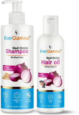 Everglamour Onion Hair Fall Shampoo 250ml & Red Onion Black Seed Hair Oil 100ml Combo Kit(2 Items in the set)