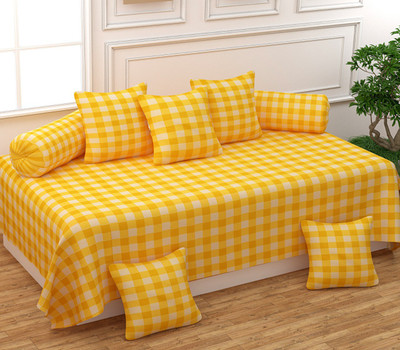 Just Muralidhar & Sons Cotton Checkered Diwan Set(Yellow)