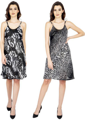 TSM Women A-line Black, White Knee Length Dress