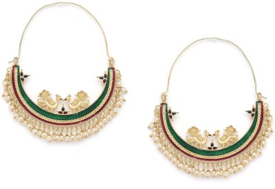 PANASH Gold-Toned Green Crescent Shaped Brass Hoop Earring