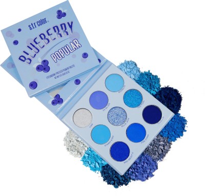 s.f.r color Blueberry popular pressed pigment eyeshadow palette | blue theme eyeshadow palette | matte and shimmer eyeshadow combo palette | travel friendly eyeshadow 9 g(multi color)