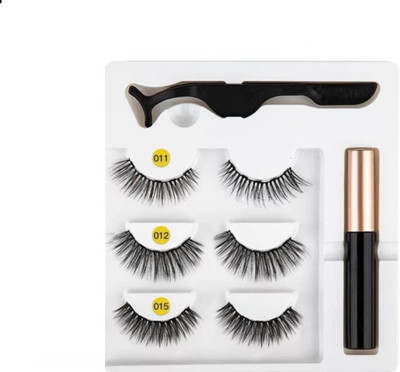 Vinayakart 3 Style False Magnetic Eyelashes, Eyeliner with Fluid and special tool Set(Pack of 3)