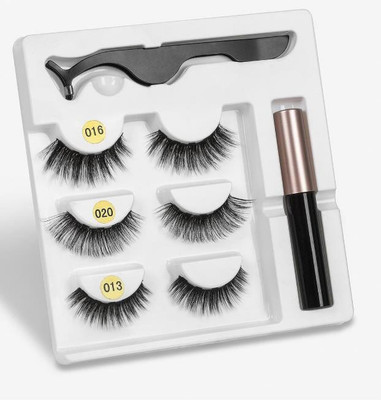Vinayakart False Magnetic Eyelashes Artificial Hair 3 pair False Magnetic Eyelashes Free Size Eyeliner Fluid , Special Tool Black(Pack of 1)