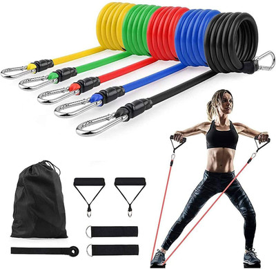 PRIMEFAIR Resistance band for Beginner to Experts Resistance Tube Resistance Tube Pack Of 11 Resistance Tube(Multicolor)