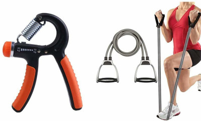 Fitnesstricks Combo Adjustable Hand Grip Strengthener and Toning Tube Resistance Tube(Multicolor)