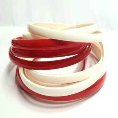 Sharum Crafts Girls Set Of 12 Plastic Hair Bands RED/WHITE Hair Band (Red, White) Rubber Band(Multicolor)