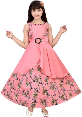 TOWHID GARMENTS Girls Maxi/Full Length Casual Dress(Pink, Sleeveless)