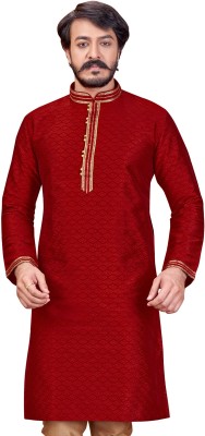 AKHANDDEEP Men Self Design Straight Kurta(Maroon)