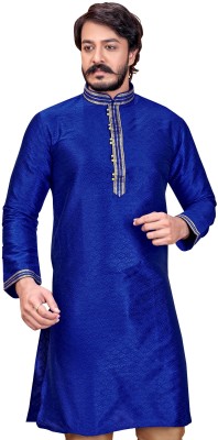 AKHANDDEEP Men Self Design Straight Kurta(Dark Blue)