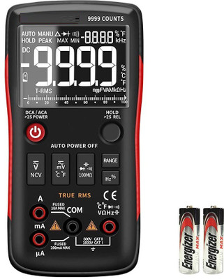 amiciSense RM409B True-RMS Digital Multimeter Button 9999 Counts With Analog Bar Graph AC/DC with 2 x AA Batteries Digital Multimeter(Black 8000 Counts)
