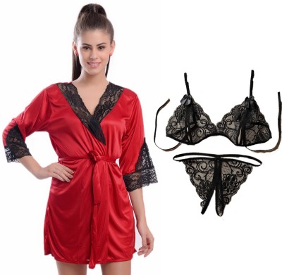 RPS FASHION Women Nighty with Robe(Black)