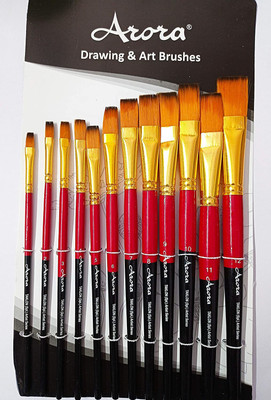 ARORA Flat Tip Artist Paint Brush Set 12 Pieces(Red, Black)
