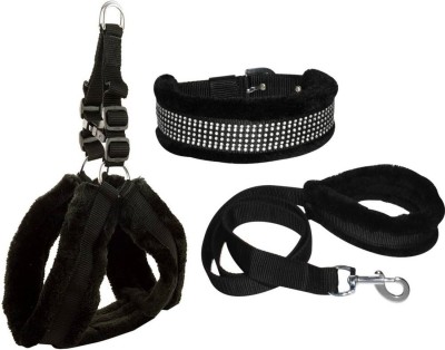ALCAZAR Fur Harness, Leash & Collar Combo Set (Recommanded for 15-25KG PET) Adjustable Dog Harness & Leash(Medium, Black)