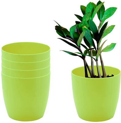 CACTUS VARIETIES Round plastic pot green (4.5inches) pack of 5 pots Plant Container Set(Pack of 5, Plastic)