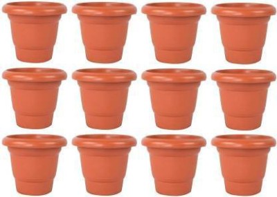 Ramanuj (PACK OF 12) 9 inches New Gardening Flower Pots-9 Inch | Round Garden Plastic Planters Plant Container Set Gamla Pot for Garden and Balcony Flowering (Pack of 12, Plastic) Brown Plant Container Set For Indoor/ Outdoor Future Green High Quality Round Pots Plant Container Set Plant Container S