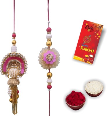 Rakhi Creation Bhaiya Bhabhi Golden Bangle Rakhi With designer Brother Rakhi Bhaiya Bhabhi Rakhi Set Bhabhi Lumba Pair Rakhi Couple Rakhi For Bhaiya Brother Bhai Bhabhi Chuda Lumba Rakhi Rakshabandhan Rakhi Gift Gold Finish Greeting Card, Rakhi, Chawal Roli Pack  Set(Package Contains 2 Rakhi With Ro