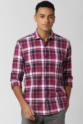 PETER ENGLAND Men Checkered Casual Maroon Shirt